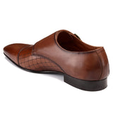 JOE SHU Men's Leather Double Monk Shoe with a Cap-toe