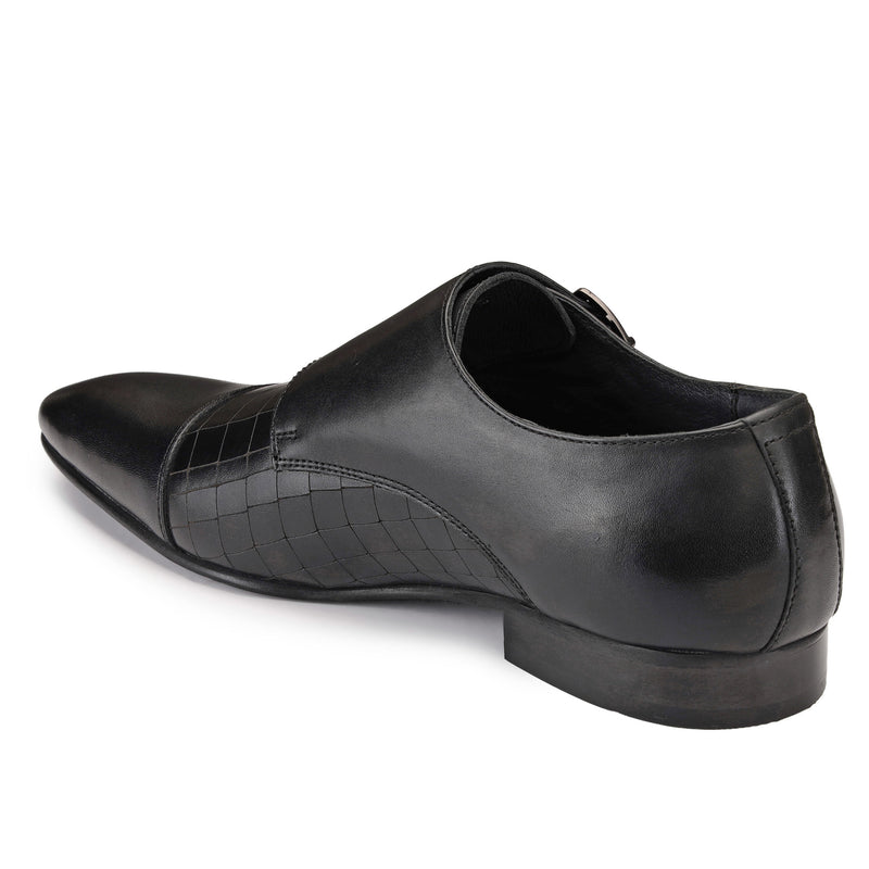 JOE SHU Men's Leather Double Monk Shoe with a Cap-toe