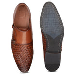 JOE SHU Men's Leather Double Monk Weave Shoe