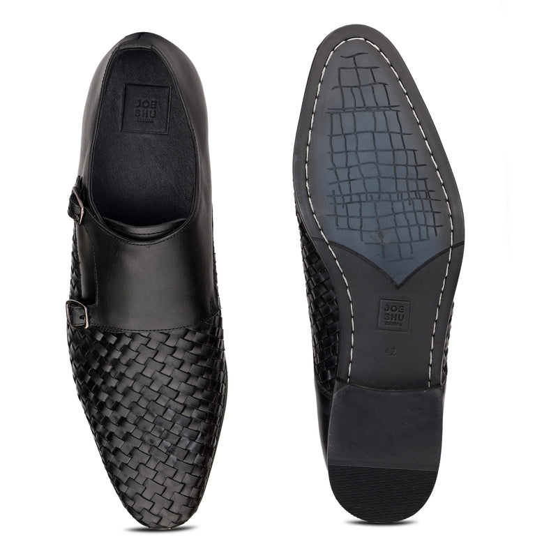 JOE SHU Men's Leather Double Monk weave Shoe