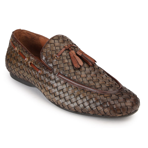 JOE SHU Men's Tasseled Casual Loafer Shoe with a cord stitch in rubber sole