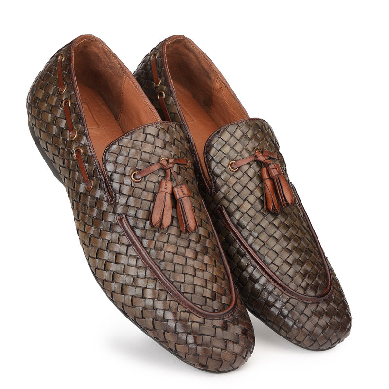 JOE SHU Men's Tasseled Casual Loafer Shoe with a cord stitch in rubber sole
