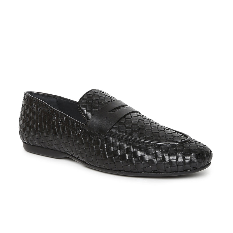 JOE SHU Men's Casual Moccasin Loafers with a Rubber sole in weave finish