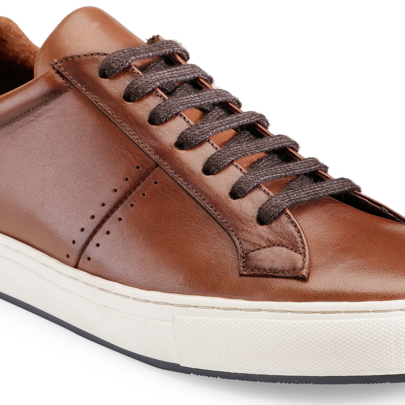 JOE SHU Men's Brown Leather Sneaker