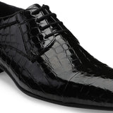 JOE SHU Men's Black Patent Leather Lace-up Shoe with Cap-toe