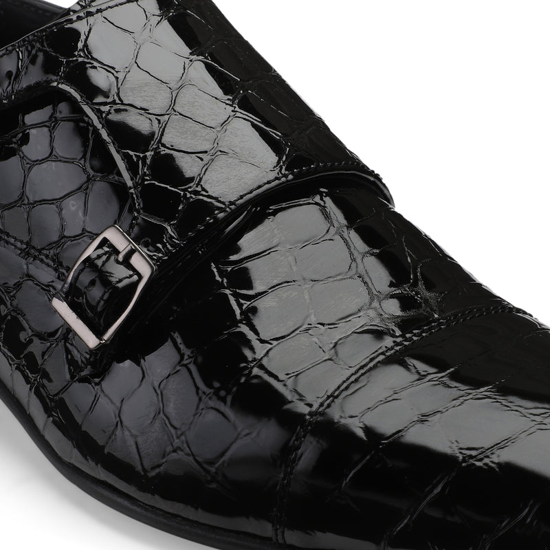 JOE SHU Men's Patent Leather Double Monk Shoe with Cap-toe Style