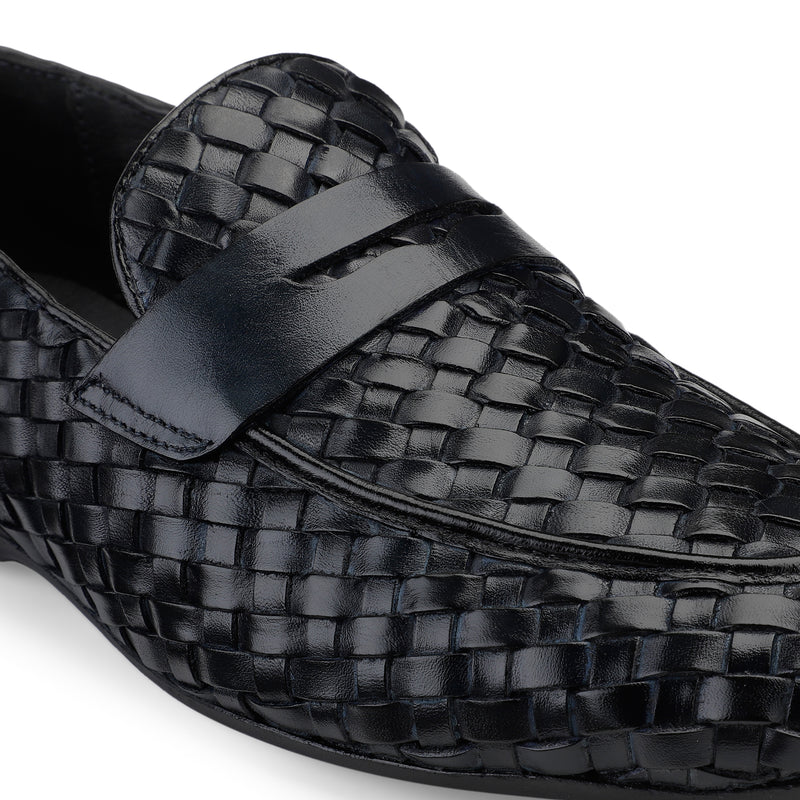 JOE SHU Men's Casual Moccasin Loafer in Weave with Chord Stitch