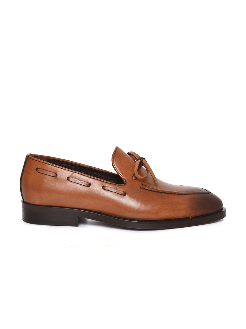 JOE SHU Men's Leather Slip-on Shoe with Chord stitch and knot