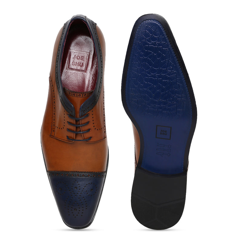JOE SHU Men's Genuine Leather Dual Tone Lace-up shoe with brogue