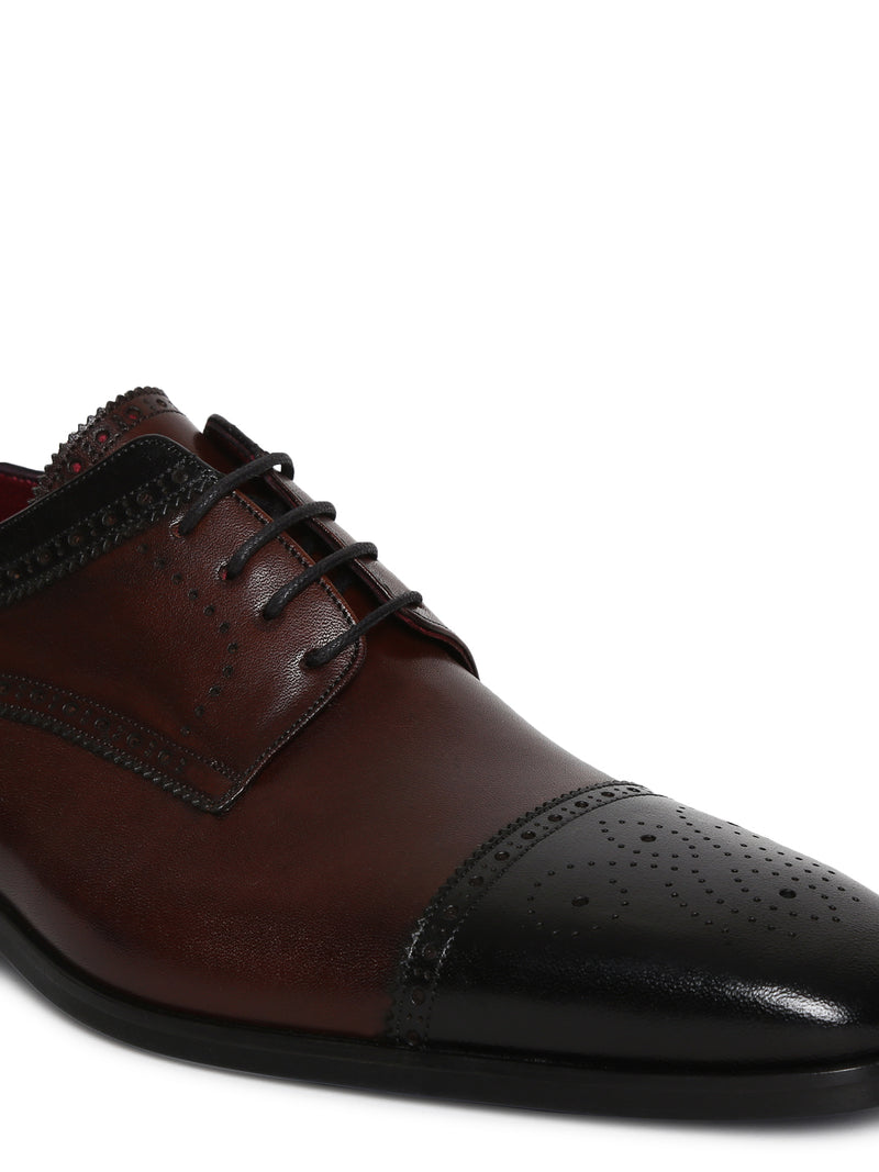 JOE SHU Men's Genuine Leather Dual Tone Lace-up shoe with brogue