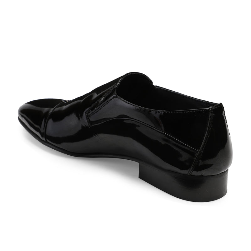 JOE SHU Men's Black Patent Leather Cap-toe Slip-on Shoe