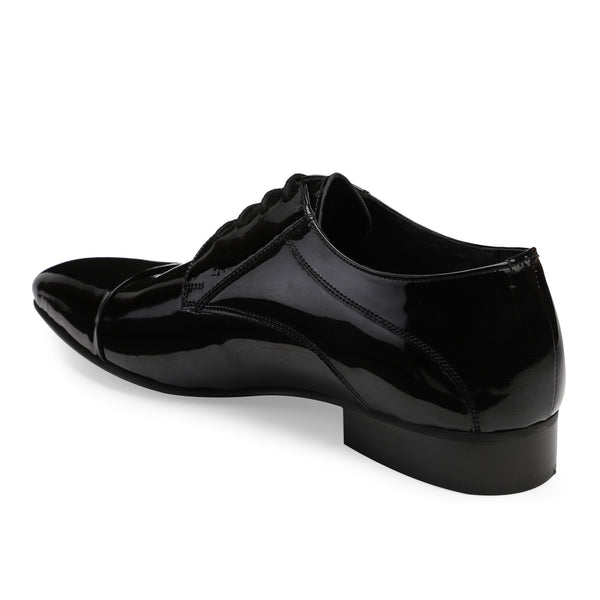 JOE SHU Men's Black Patent Leather Cap-toe Style Lace-up Shoe