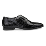 JOE SHU Men's Patent Leather Double Monk Shoe with Cap-toe Style