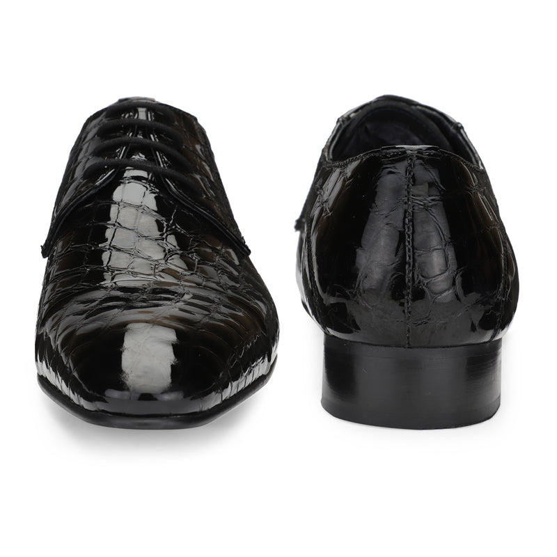 JOE SHU Men's Black Patent Leather Lace-up Shoe with Cap-toe
