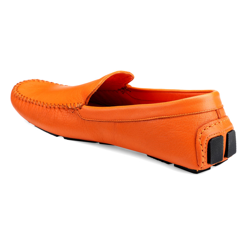 JOE SHU Men's Orange Casual Leather Loafer