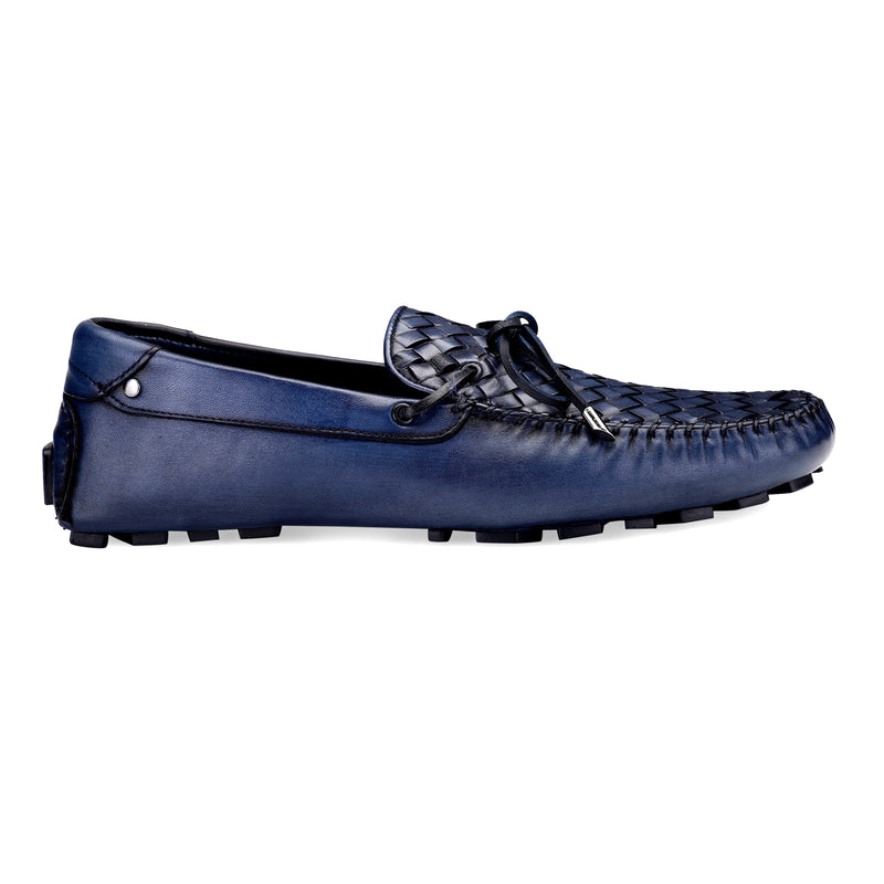 JOE SHU Men's Casual Blue Genuine Leather Loafer