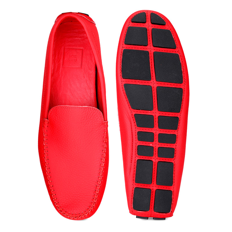 JOE SHU Men's Red Casual Leather Loafer