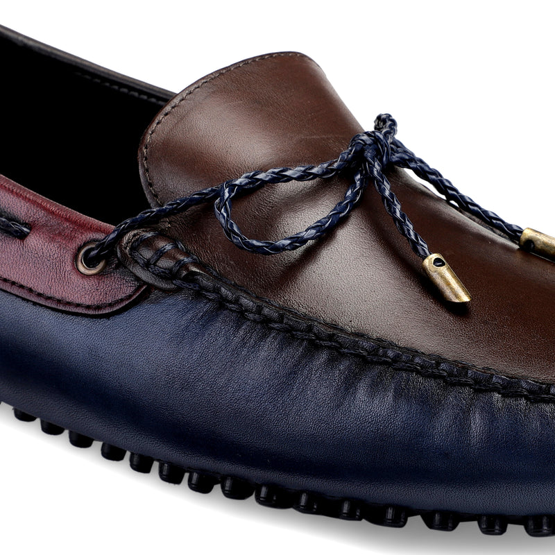 JOE SHU Men's Casual Triple Tone Leather Loafer Shoes