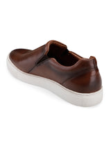 JOE SHU Men's Brown Genuine Leather Slip-on Sneaker with Rubber Sole