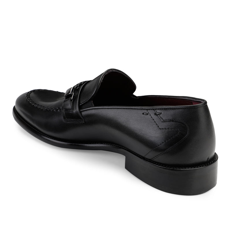 JOE SHU Men's Leather Slip-on Shoe with Chord stitch and Buckle