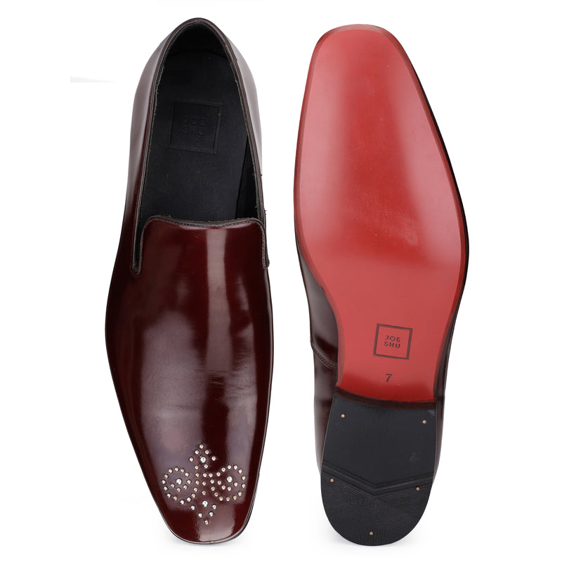JOE SHU Men's Party Leather Slip-on Shoe with metallic studded brogue at the toe
