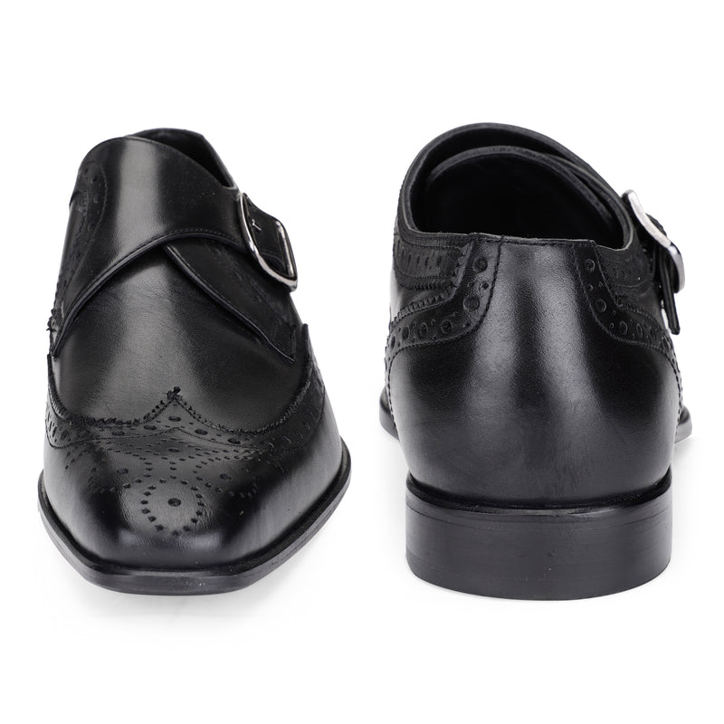 JOE SHU Men's Genuine Leather Single Monk Shoe with Wing-tip Brogue in Neolite Sole