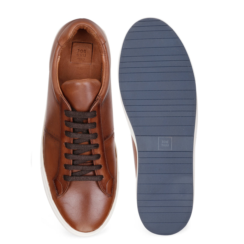 JOE SHU Men's Brown Leather Sneaker
